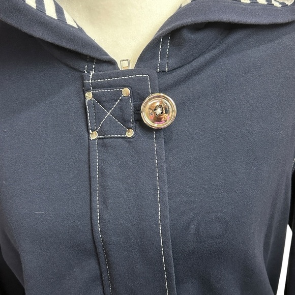 Jones New York Women's Navy Blue Nautical Hoodie Knit Jacket - Picture 2 of 10